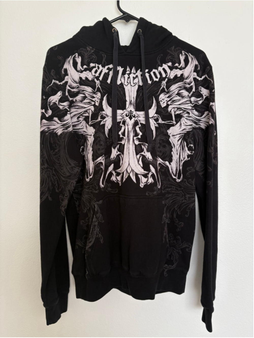 Affliction Graphic Hoodie Black White Mens Size Small